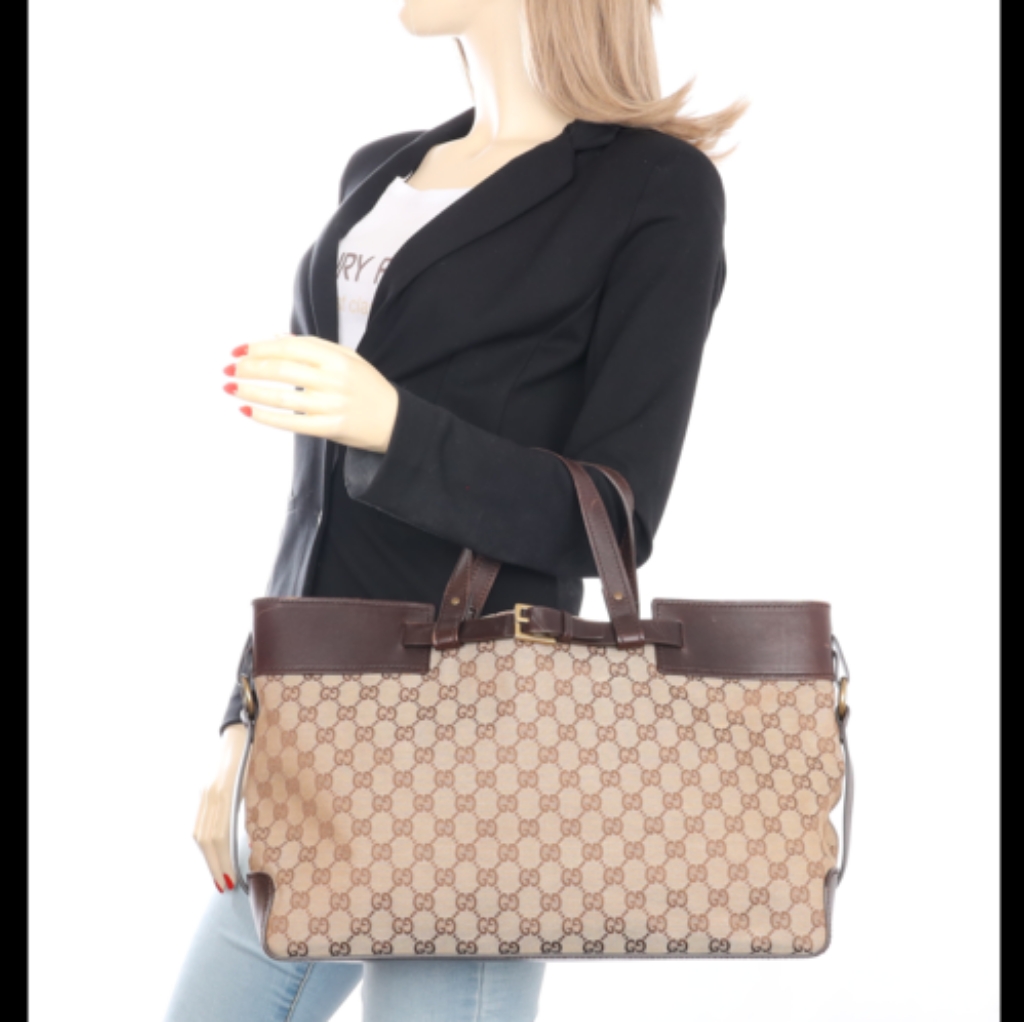 Authentic Gucci Gg Monogram Supreme Large Belt Tote Bag